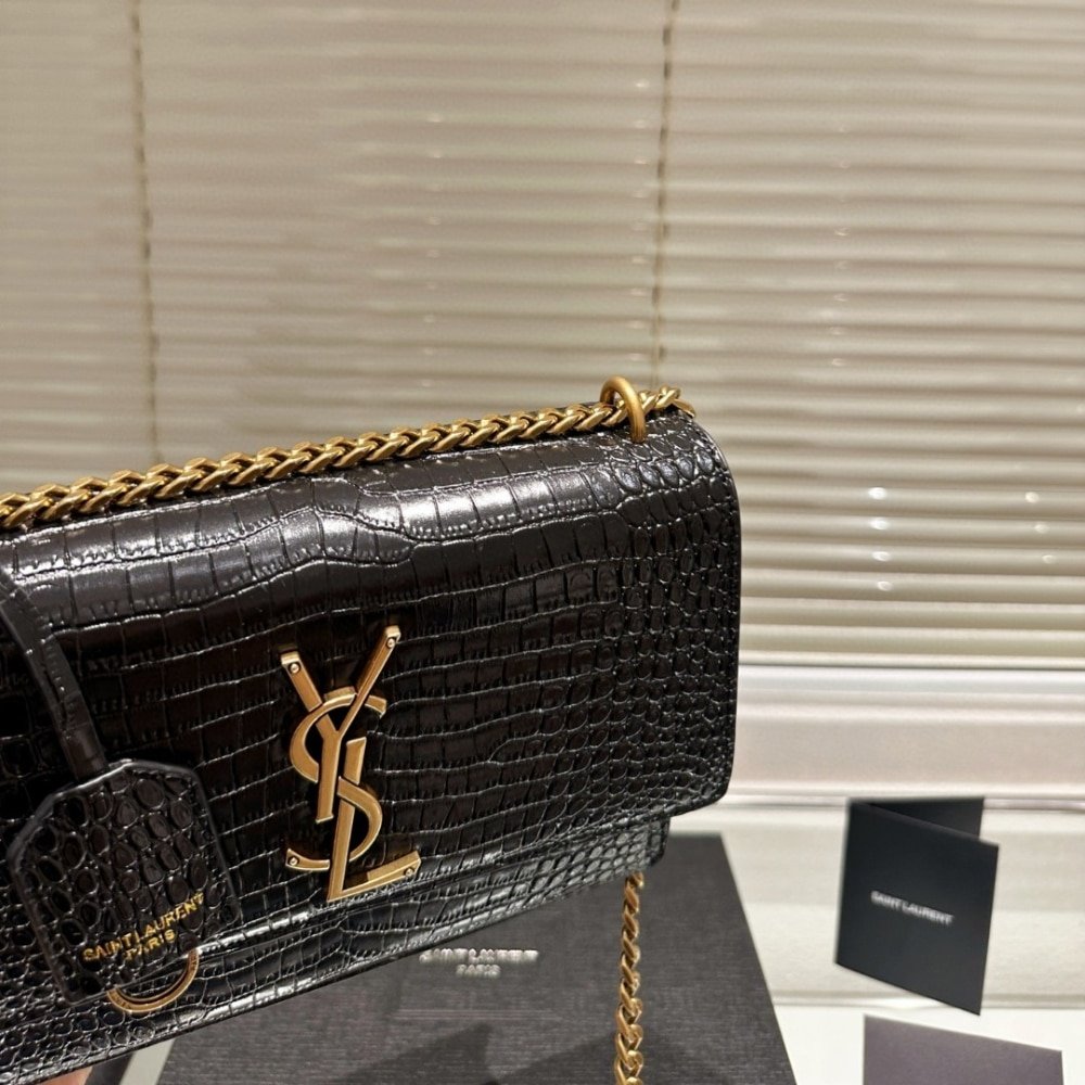 Sa1nt Lau*nt Sunset Medium In Crocodile Embossed Leather Black 22Cm 442906Dnd0J1000