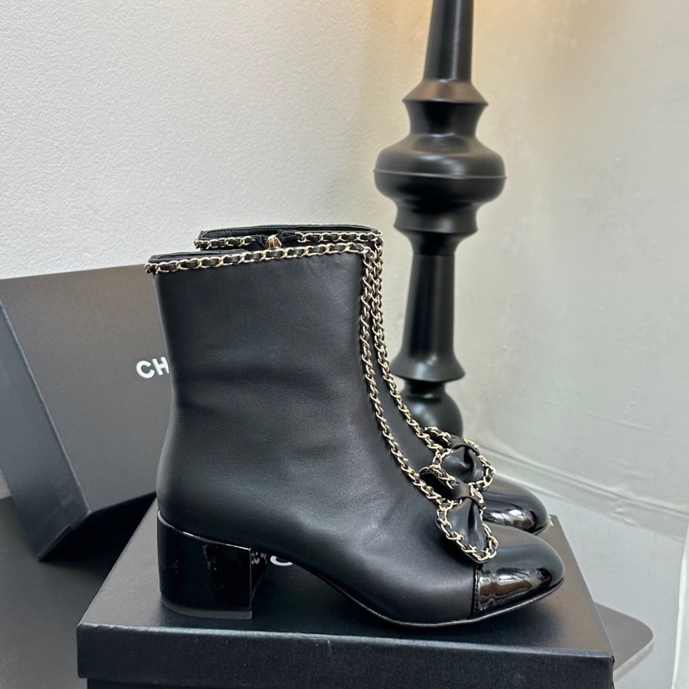Ch**el Ribbon Chain Boots Black G45899 B17974 94305