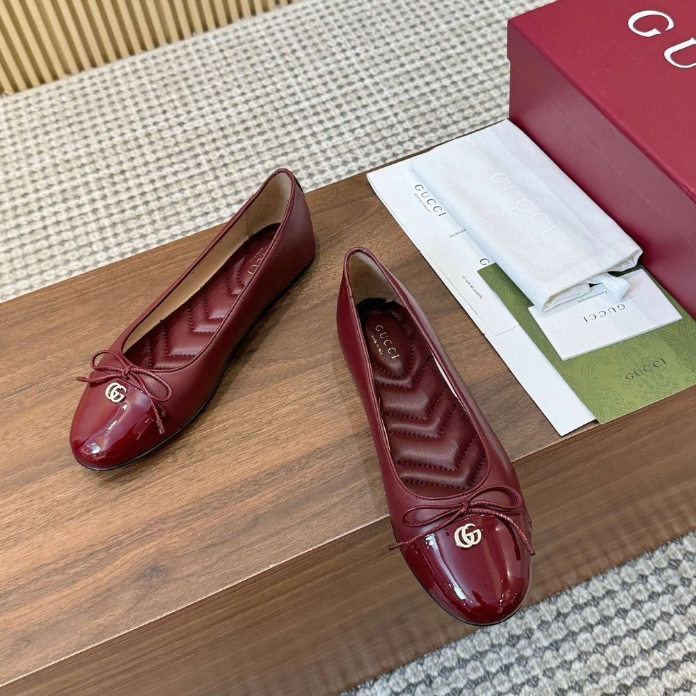 Gvc*1 Women Ballet Flat With Double G Red Leather ‎835805 Bnc80 6207