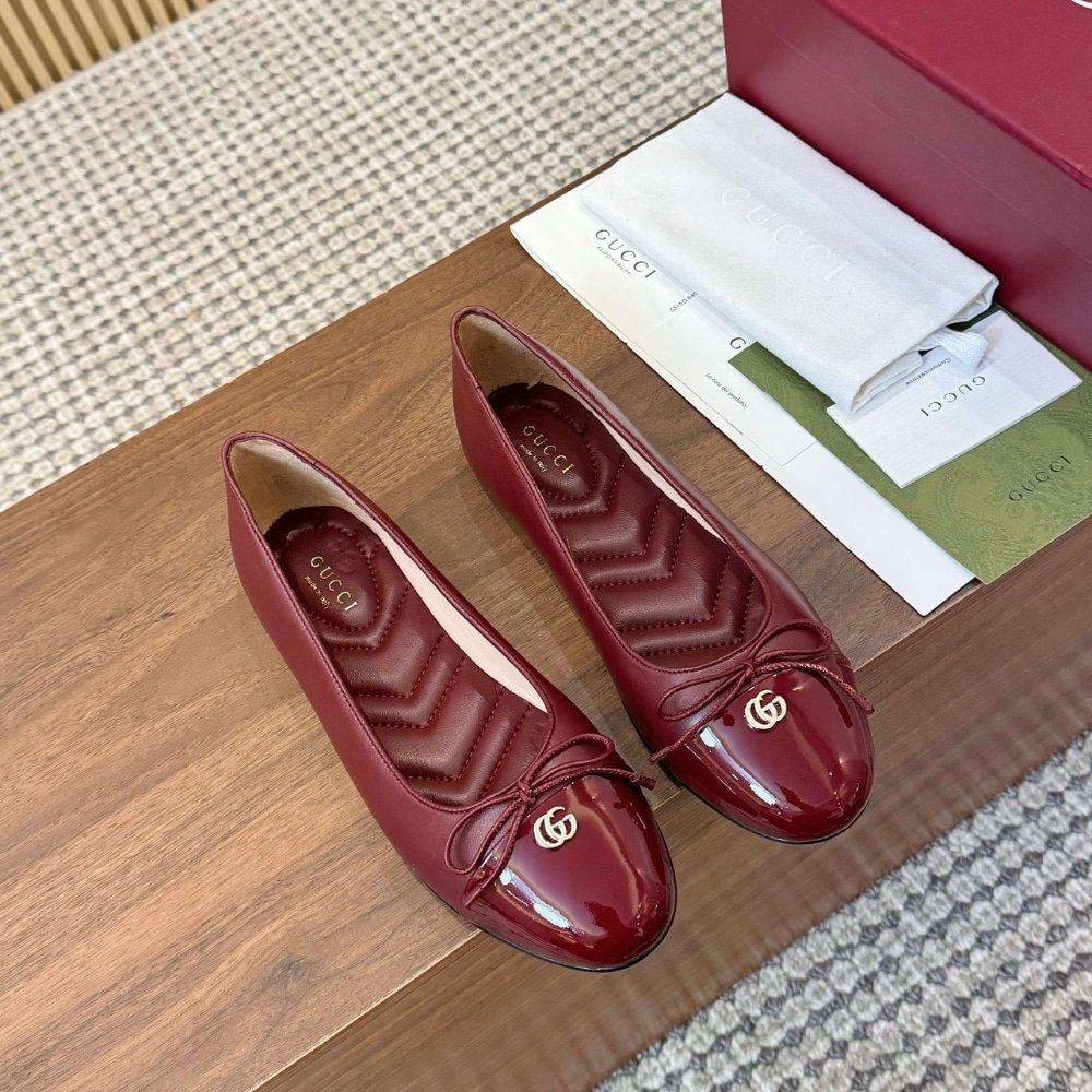 Gvc*1 Women Ballet Flat With Double G Red Leather ‎835805 Bnc80 6207