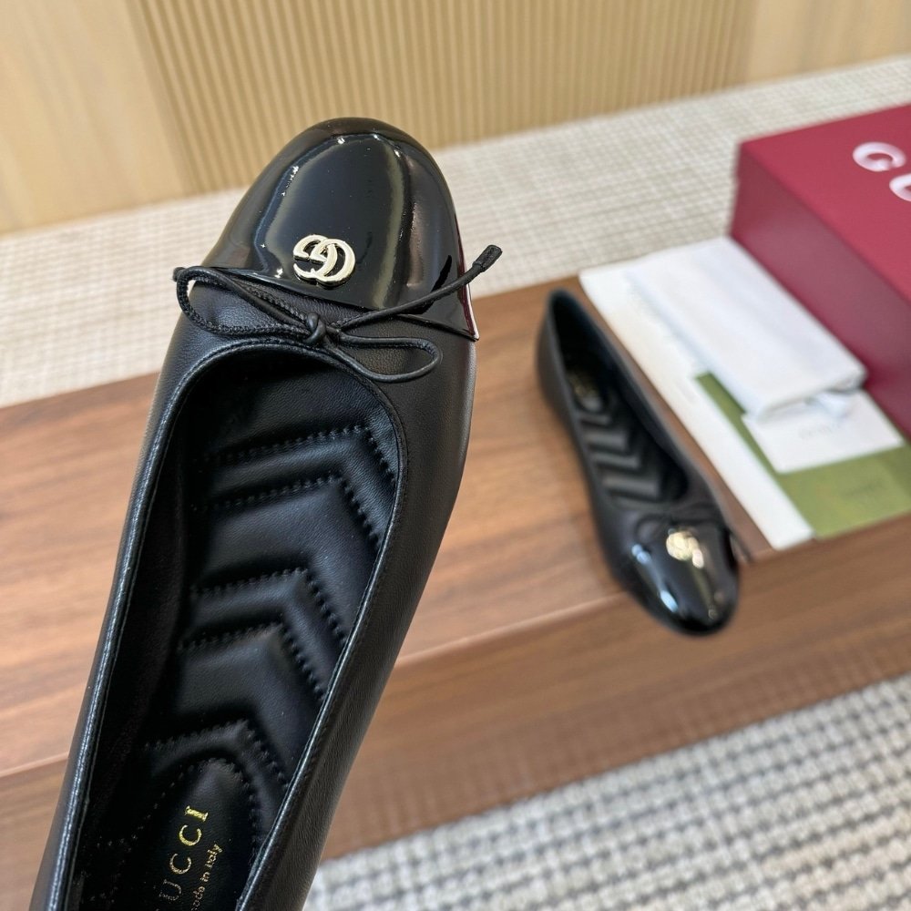 Gvc*1 Women Ballet Flat With Double G Black Leather ‎835805 Bnc80 1000
