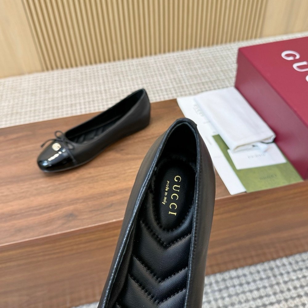 Gvc*1 Women Ballet Flat With Double G Black Leather ‎835805 Bnc80 1000