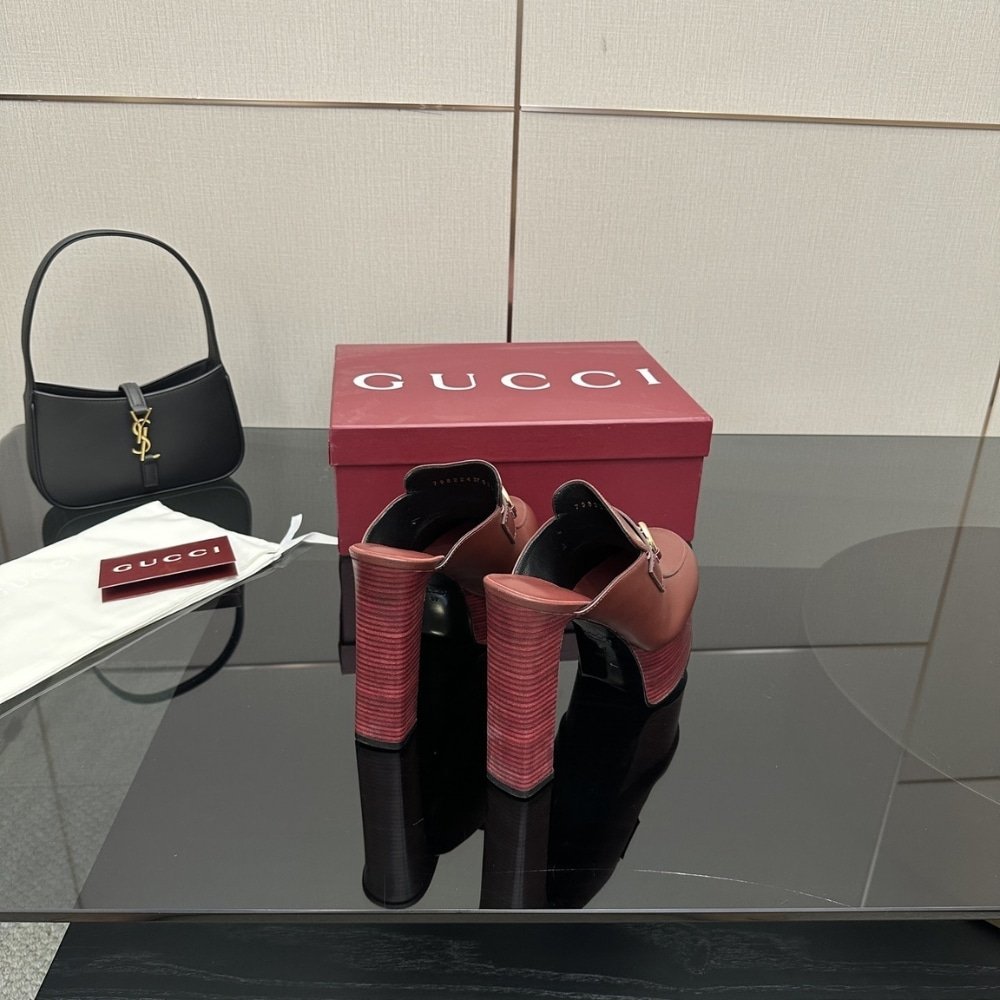 Gvc*1 Women Platform Mule With Horsebit Red Leather ‎835315 Aadcw 6207