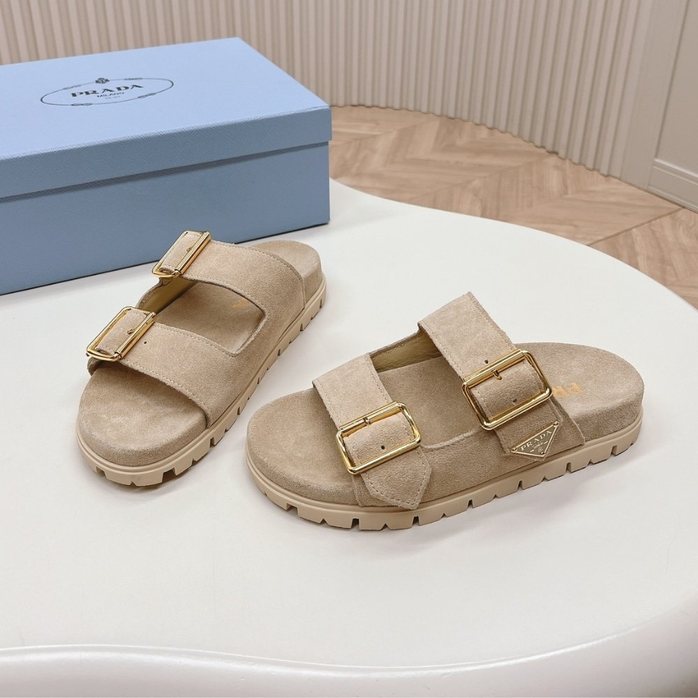 Pra*a Suede Strap Slides Ecru 1Xx692 054 F0379 F 020