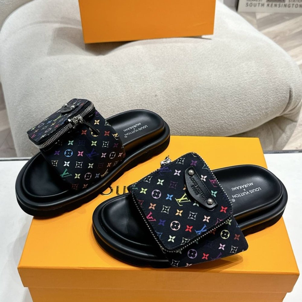 L0vis Vvtt0n X Takashi Murakami Pool Pillow Flat Comfort Mule Black 1Agvrf