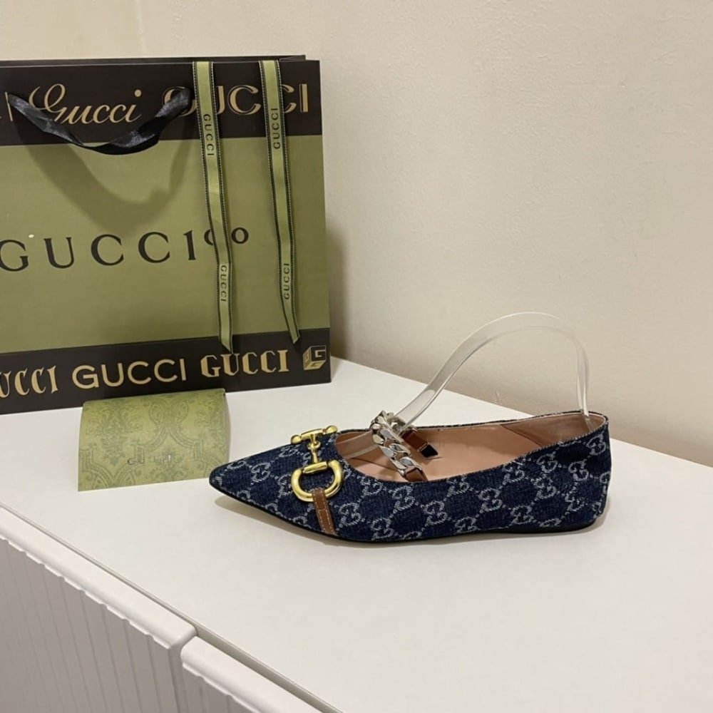 Gvc*1 Women’S Gg Horsebit Ballet Flat Denim 635101 2Kq80 4462