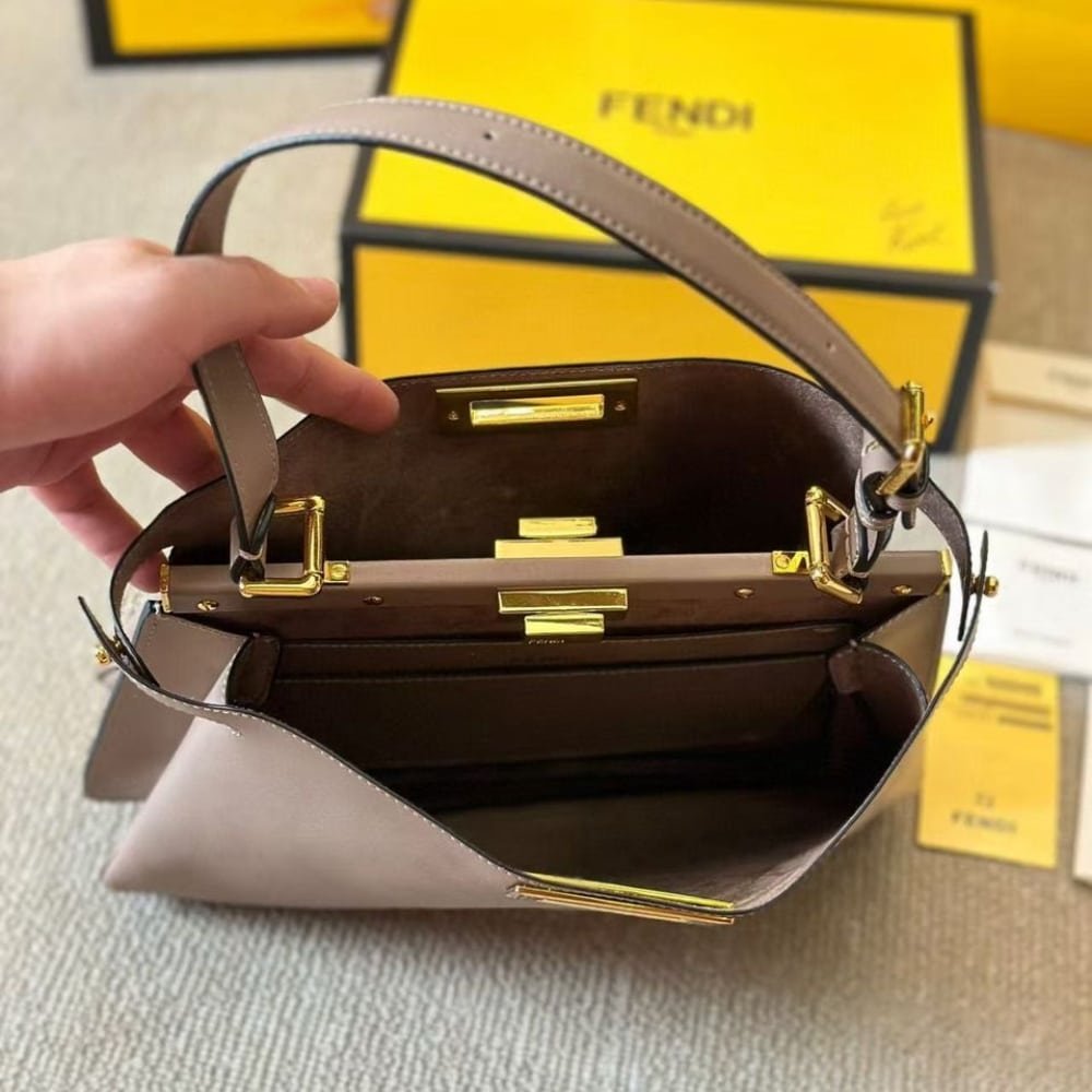 F**di Peekaboo Soft Medium Leather Bag Dove Grey 33Cm