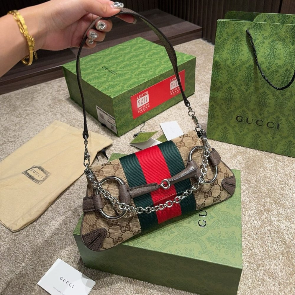 Gvc*1 Horsebit Chain Small Shoulder Bag Beige 27Cm 764339 Facm2 8747