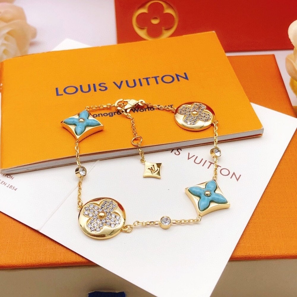 L0vis Vvtt0n Color Blossom Bb Bracelet Gold Tone With Blue Q05979