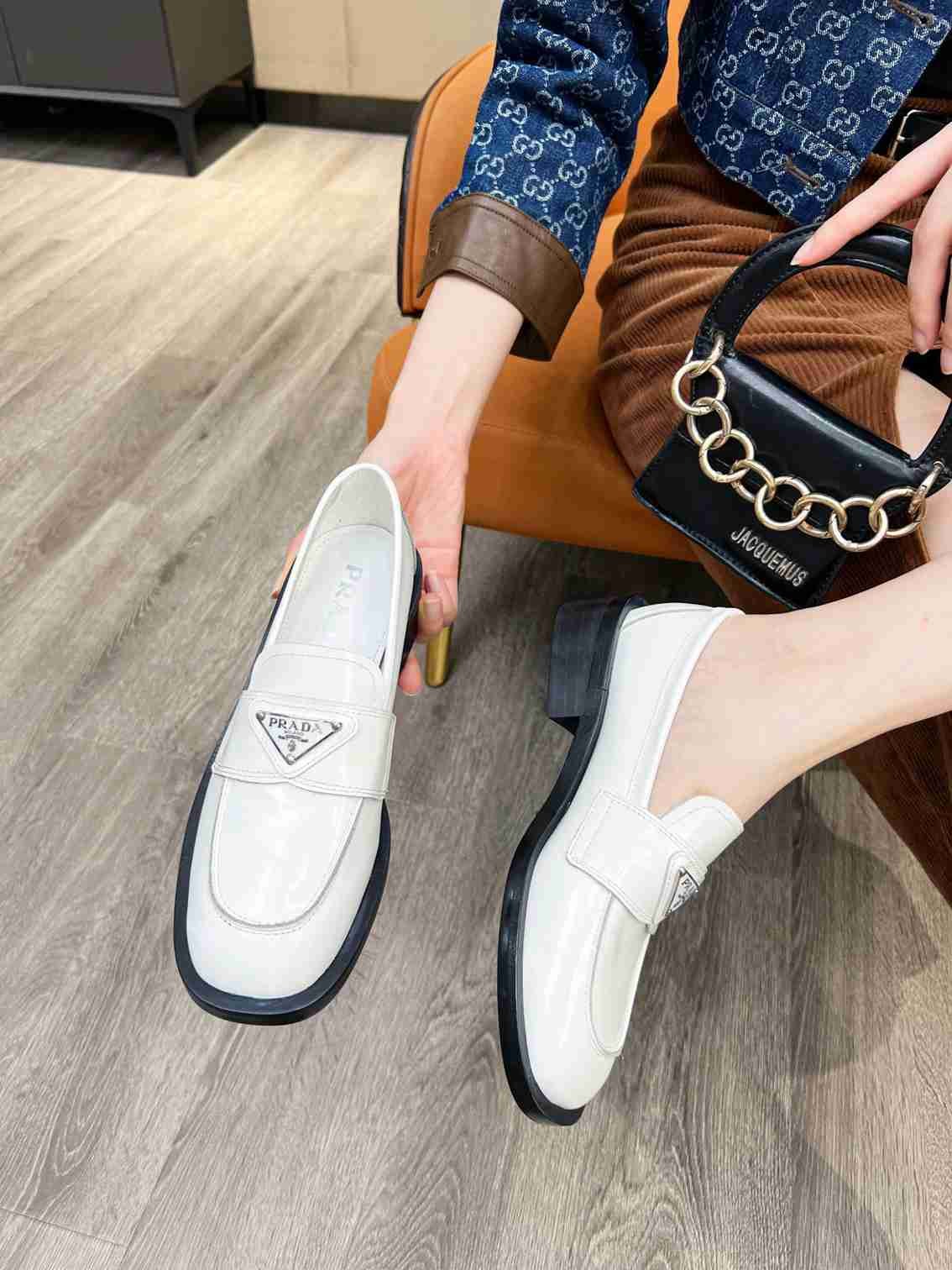 Pra*a Patent Leather Loafers White 1D902M 069 F0009 F 025