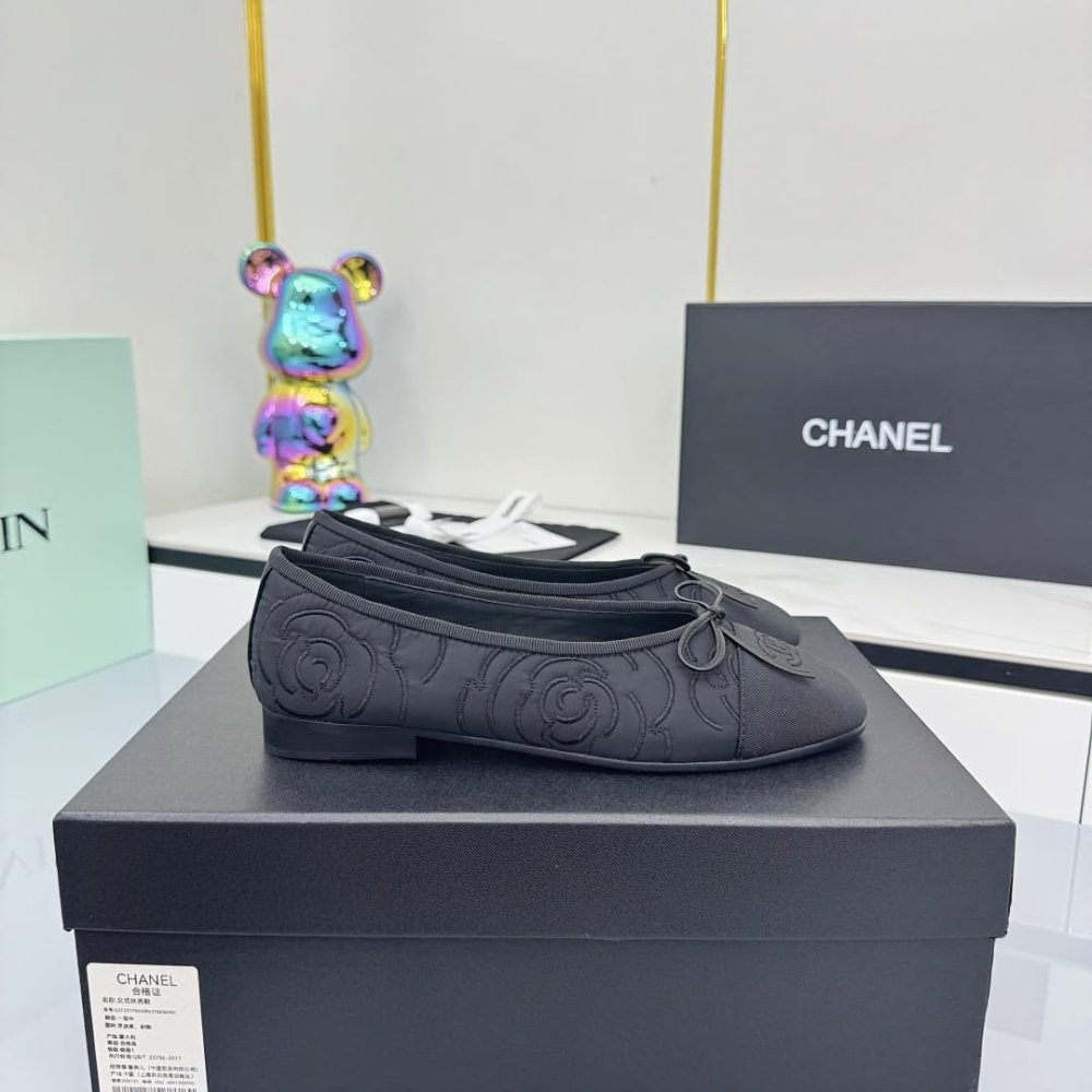 Ch**el Ballet Flats Embroidered Fabric And Grosgrain Black G02819 B21026 94305