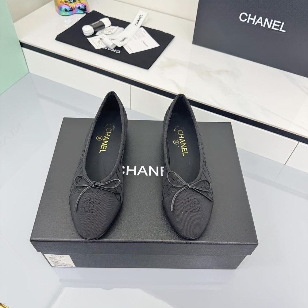 Ch**el Ballet Flats Embroidered Fabric And Grosgrain Black G02819 B21026 94305