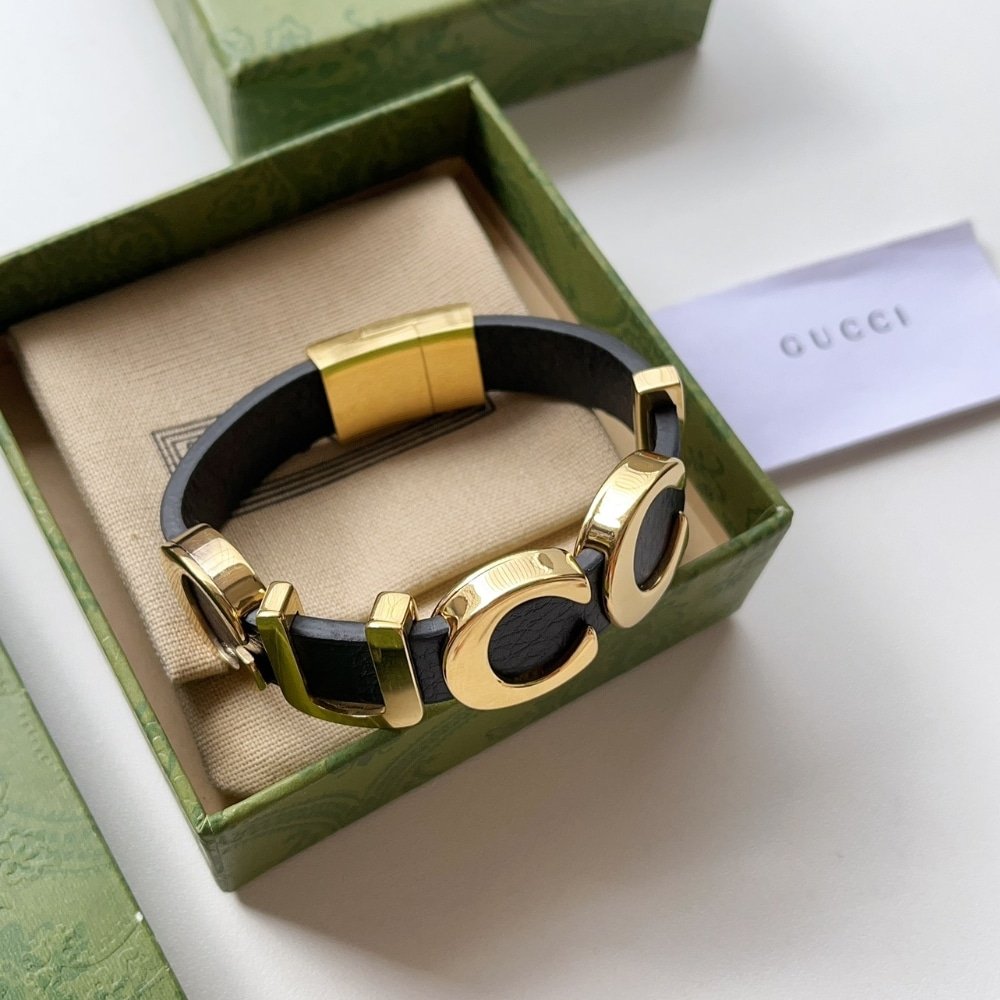 Gvc*1 Leather Bracelet With Gvc*1 Script