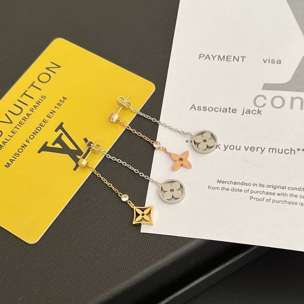L0vis Vvtt0n Idylle Blossom Long Earrings 3 Golds And D1am0nds