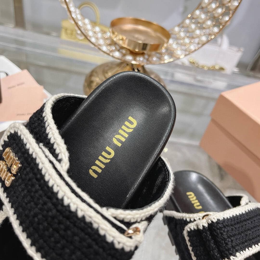 M1um1u Crochet Knit Slides Black