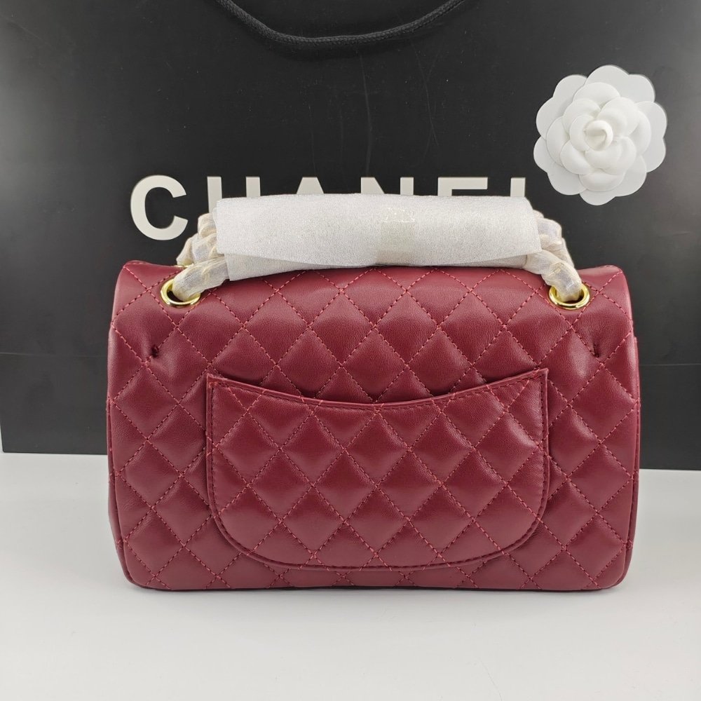 Ch**el Classic 11.12 Handbag Gold Tone Metal Burgundy 25Cm A01112 Y04059 Nzv44