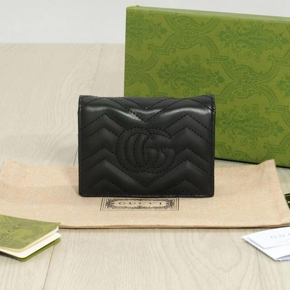 Gvc*1 Gg Marmont Card Case Wallet Black 11Cm 466492 Dtd1T 1000