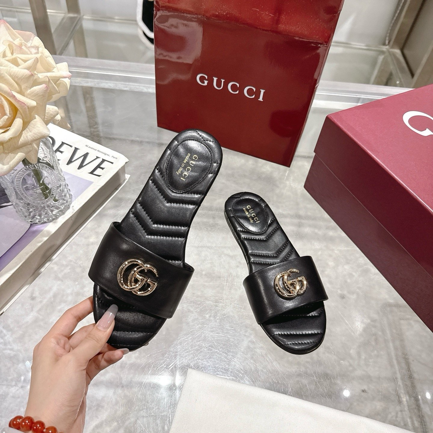 Gvc*1 Women Slide Sandal With Double G Black ‎832449 Bko00 1000