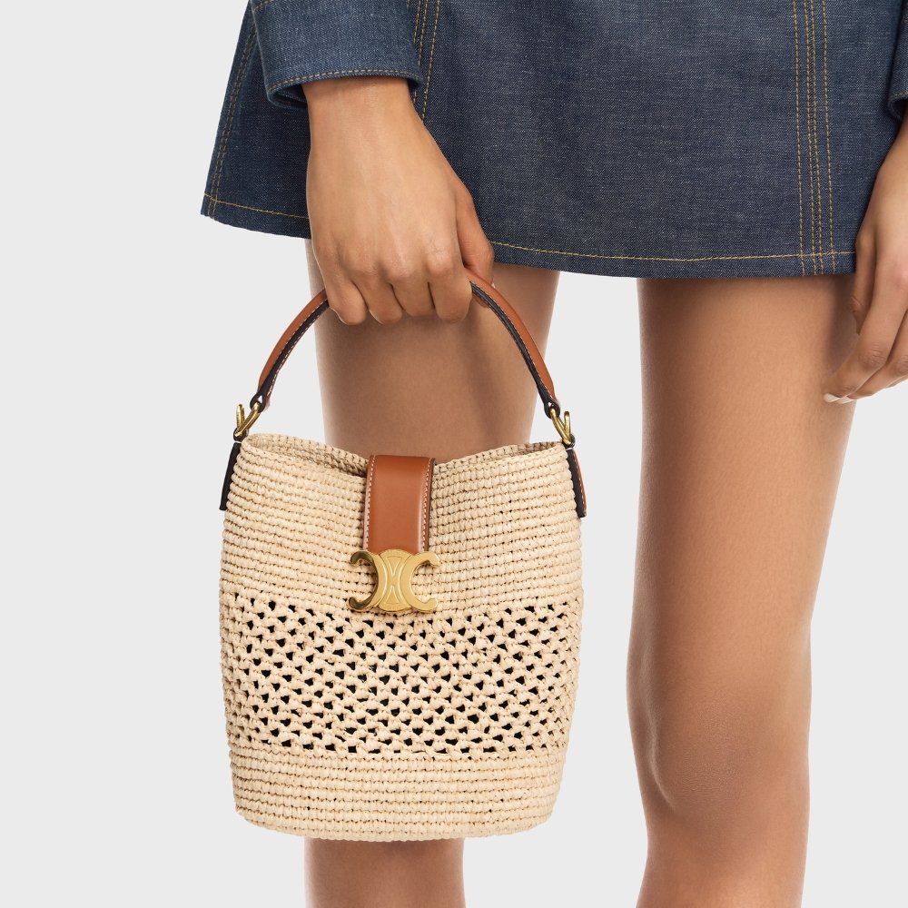 [S*per Vip 1:1] Ce1i*e Small L0vise Bucket In Raffia Natural And Tan 19Cm 119742Gns 02Nt
