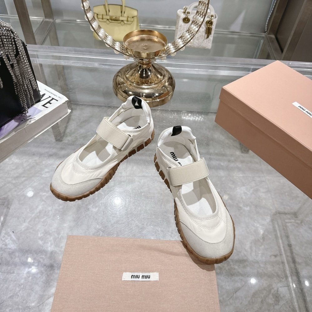 M1um1u Tyre Technical Fabric And Suede Ballerinas Ivory 5F416E D7C F0304 F 005