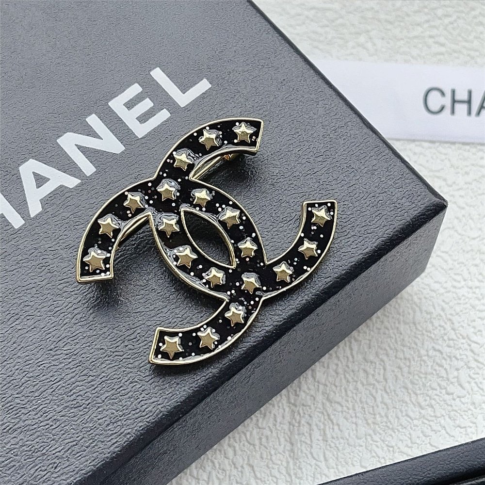 Ch**el Cc Brooch Black With Many Small Stars