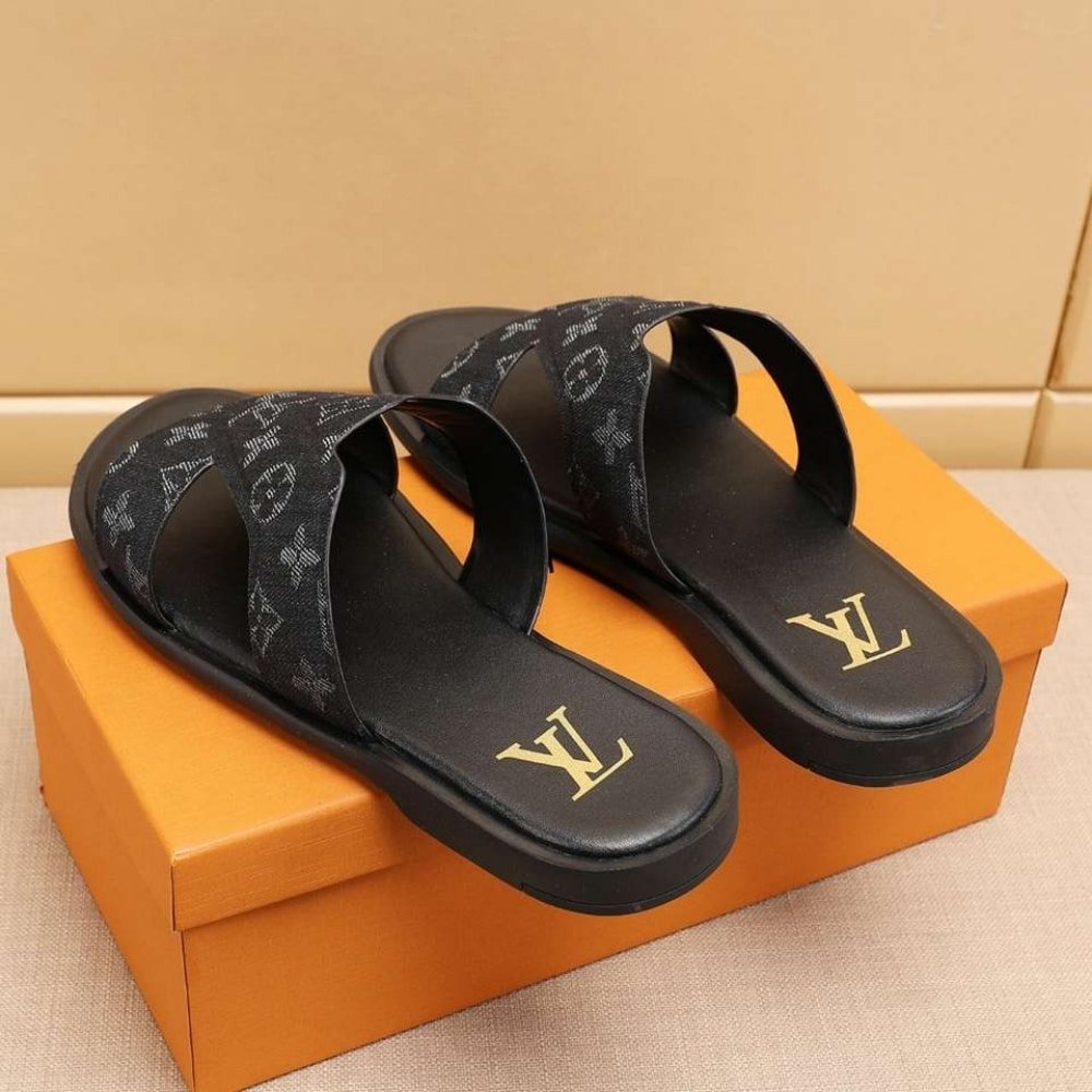 L0vis Vvtt0n Oasis Mule Monogram Denim Black 1Ac69B