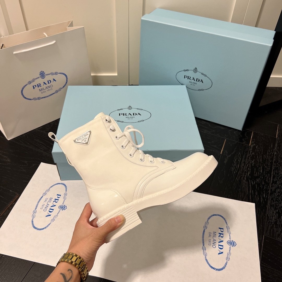 Pra*a Brushed Leather Abd Re Nylon Boots Creme 1T782M 3Lf7 F0F24 F B050