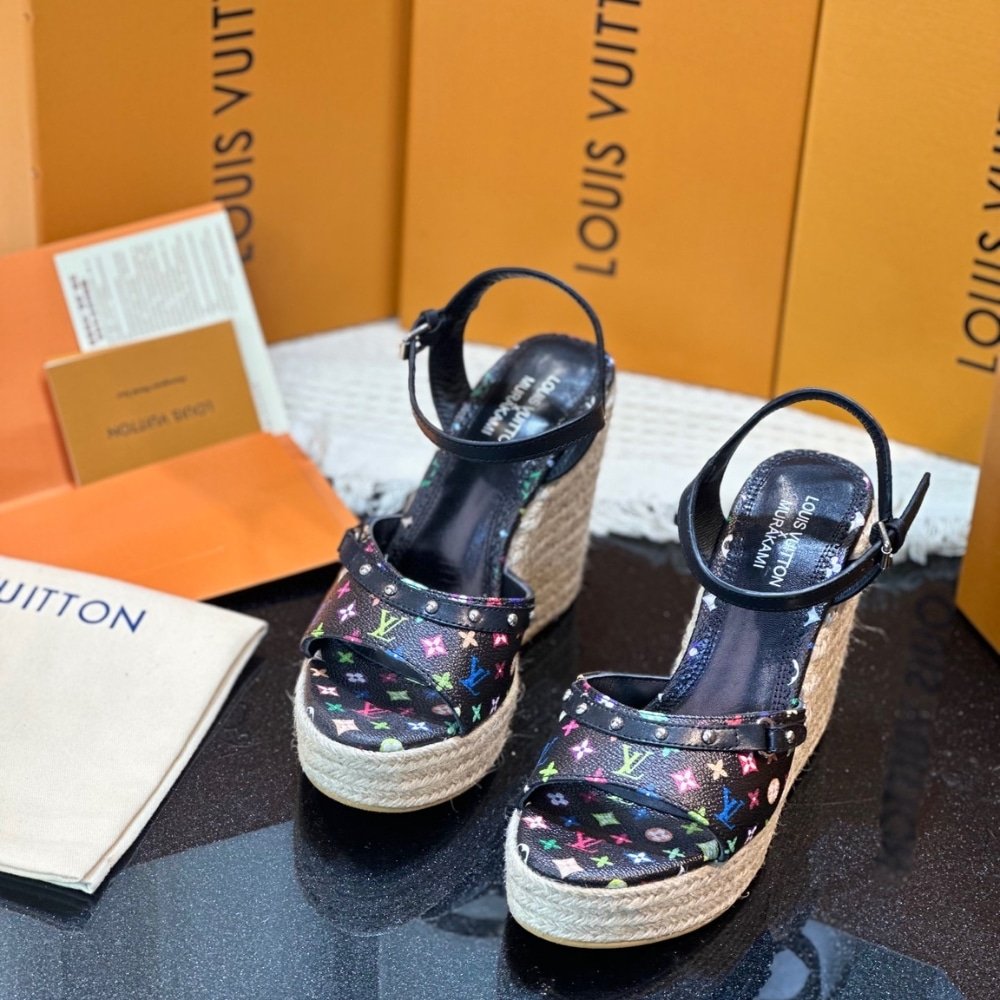 L0vis Vvtt0n X Takashi Murakami Helios Wedge Sandal Black