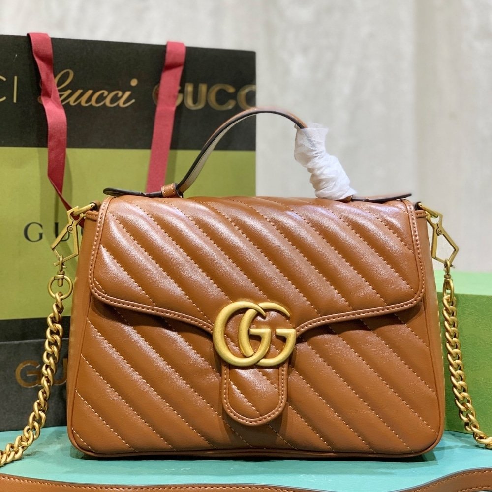 Gvc*1 Gg Marmont Mini Top Handle Bag Brown 20Cm