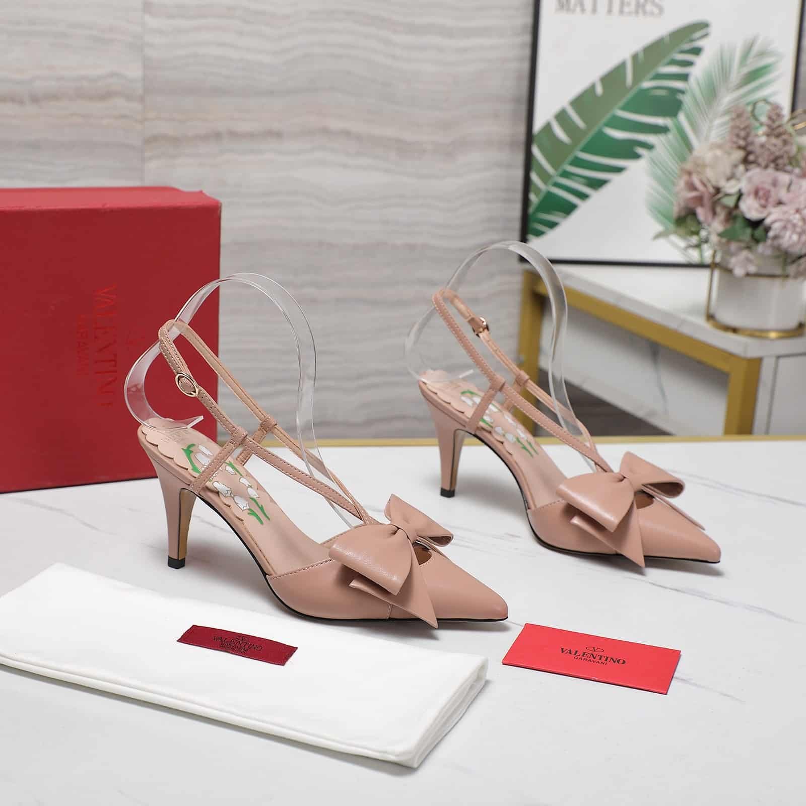 Va1e*ntin0 Bowow Slingback Pumps Rose Cannelle 7W2S0Mx5Ddt Gf9