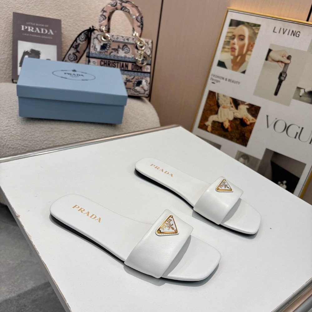 Pra*a Leather Slides White 1Xx355 070 F0009 F D005