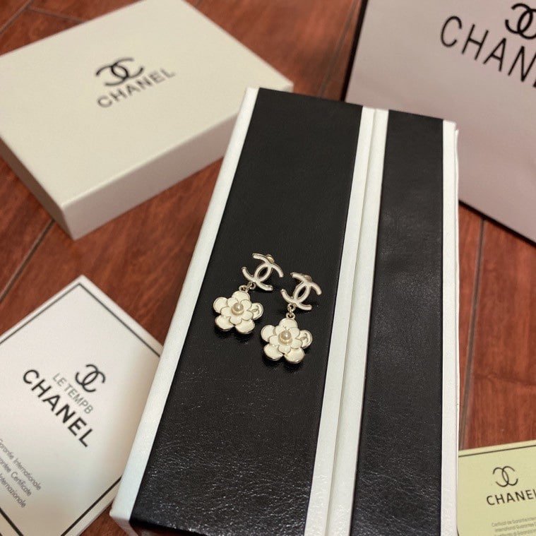 Ch**el Flower White Earrings