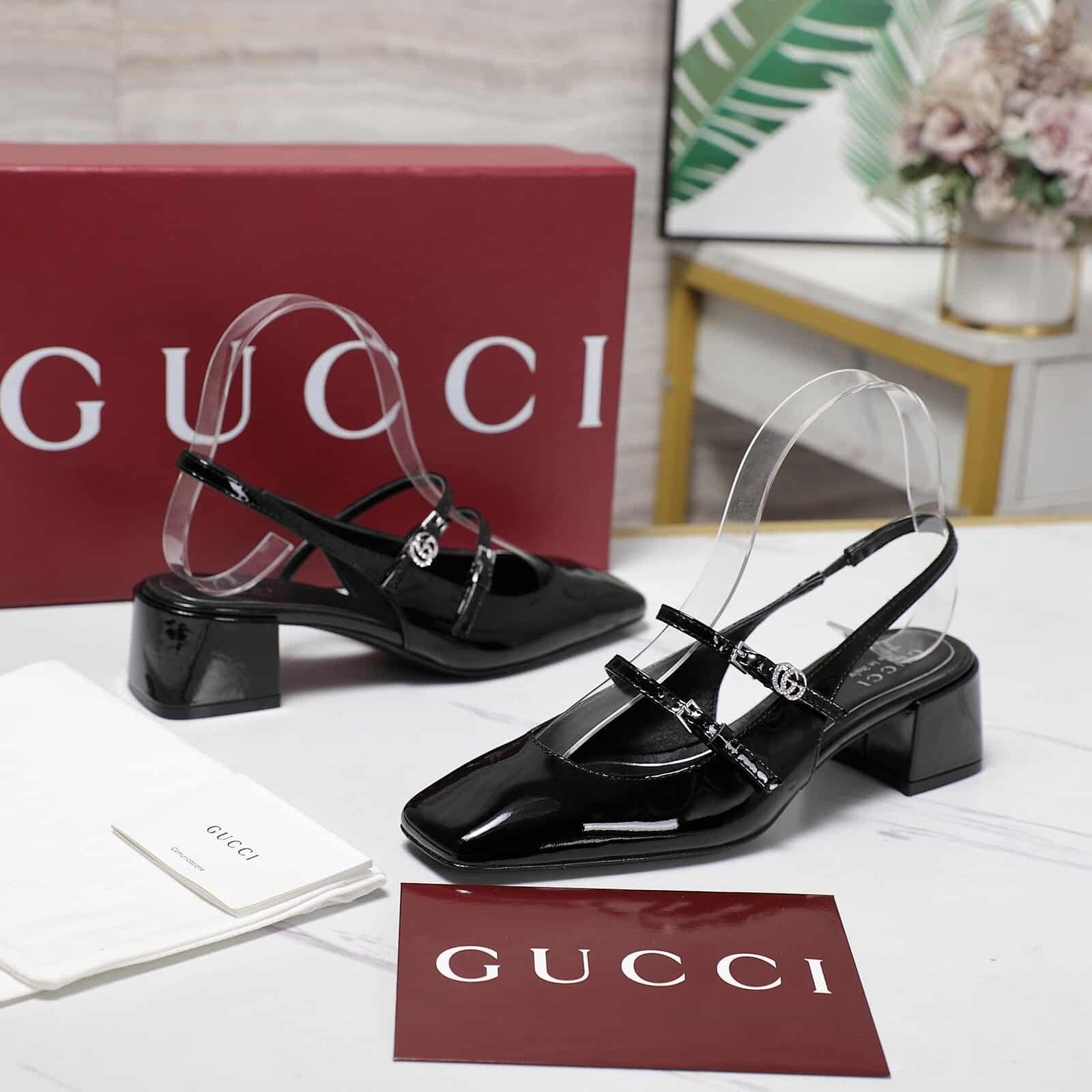 Gvc*1 Women Pump With Double G Black Leather 832474 Bnc80 1000