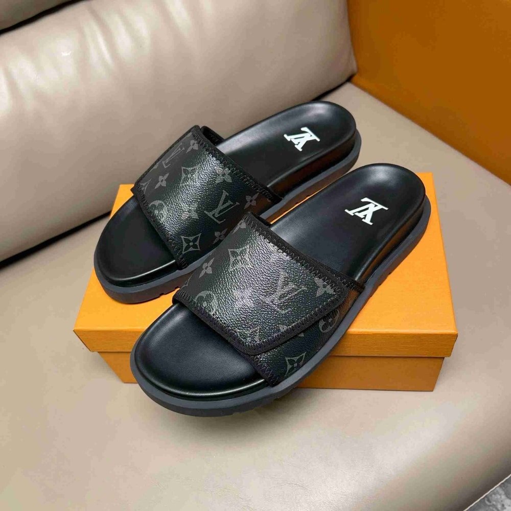 L0vis Vvtt0n Velcro Slides Monogram Black