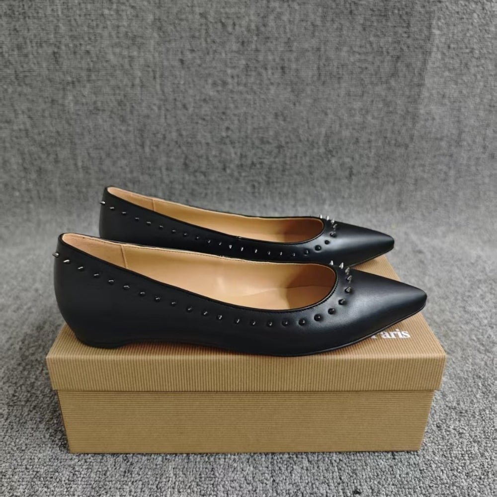 Chr1st1an Louboutin Studded Anjalina Flat Black 3151261B142