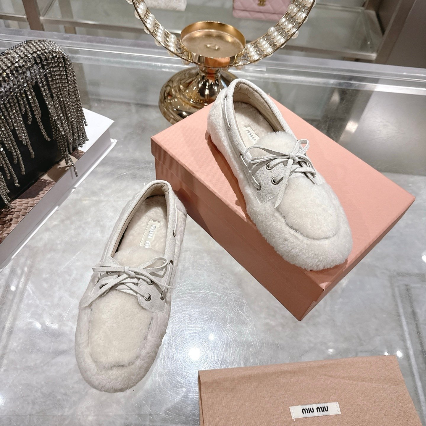 M1um1u Shearing Loafers Natural 5D525E 173 F0018 F 005