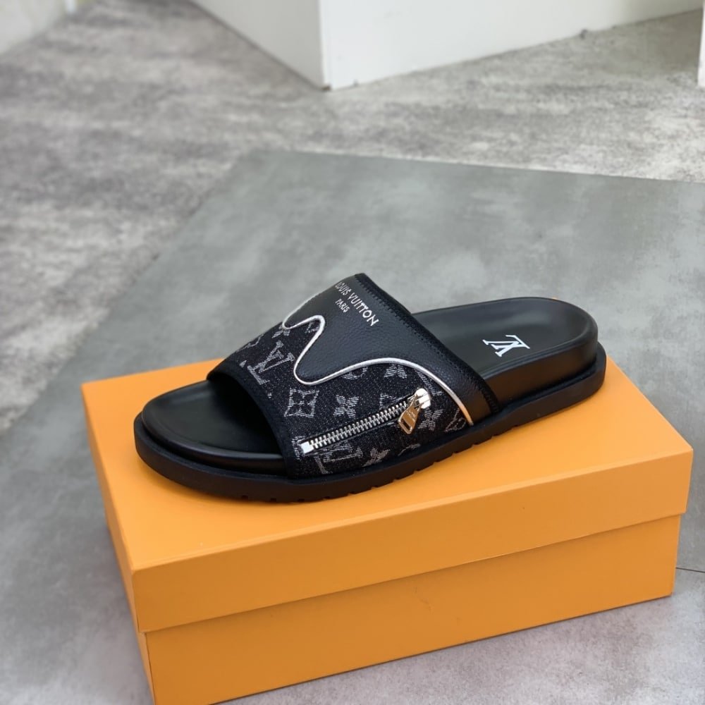 L0vis Vvtt0n Velcro Slippers Lock Edge Denim Black