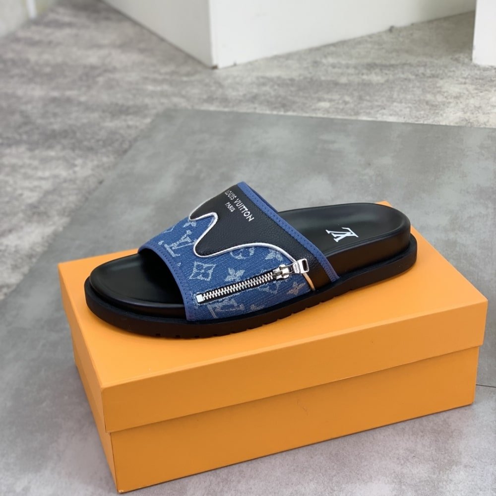 L0vis Vvtt0n Velcro Slippers Lock Edge Denim Blue