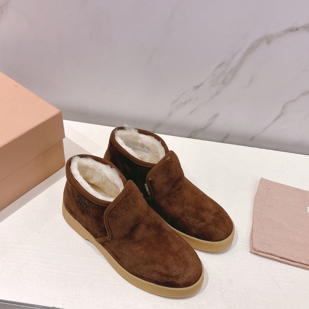 M1um1u Suede And Shearling Slip On Booties Cocoa Brown 5T558E 054 F0324 F D020