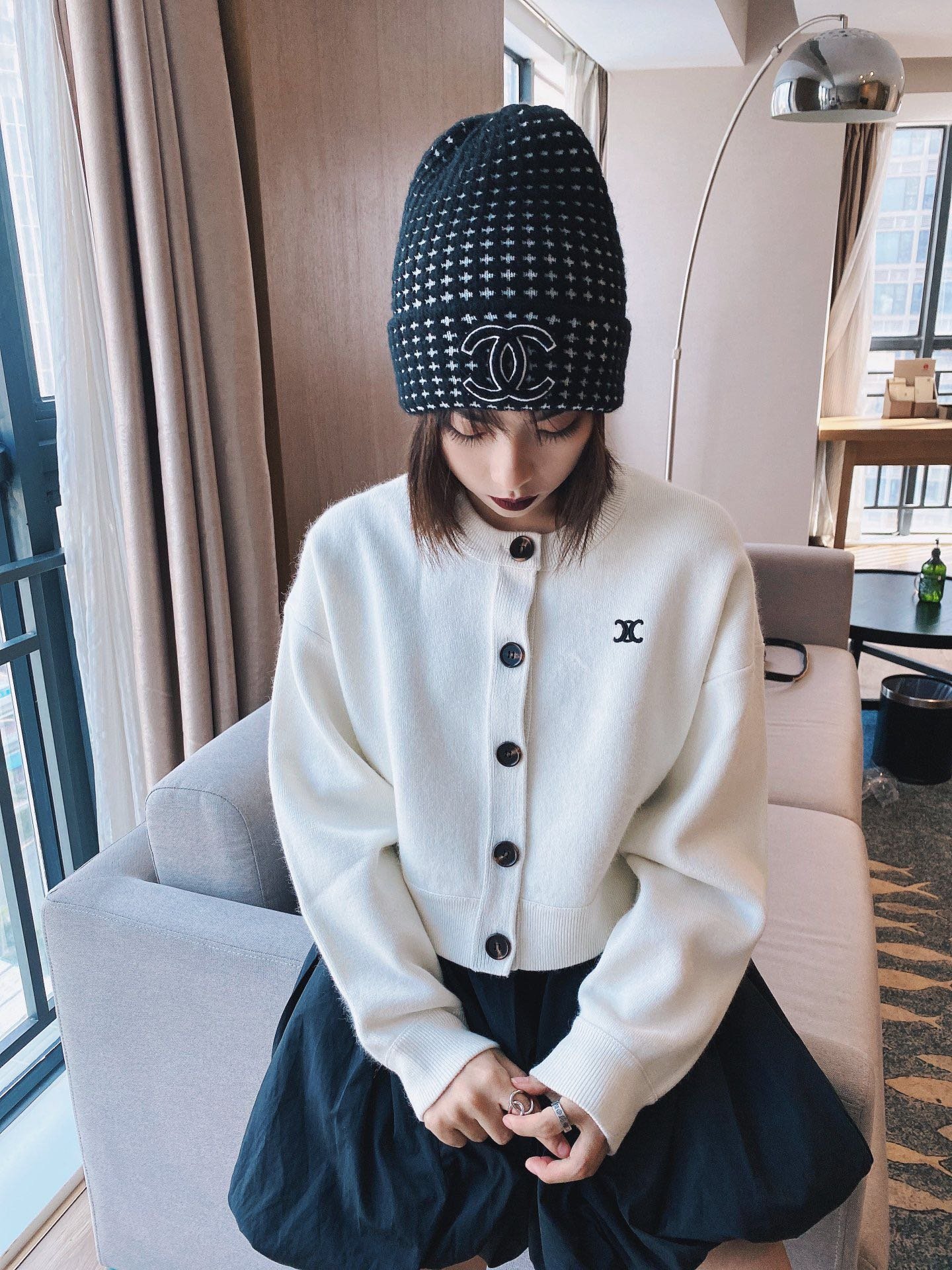 Ch**el Cc Wool Beanie Black