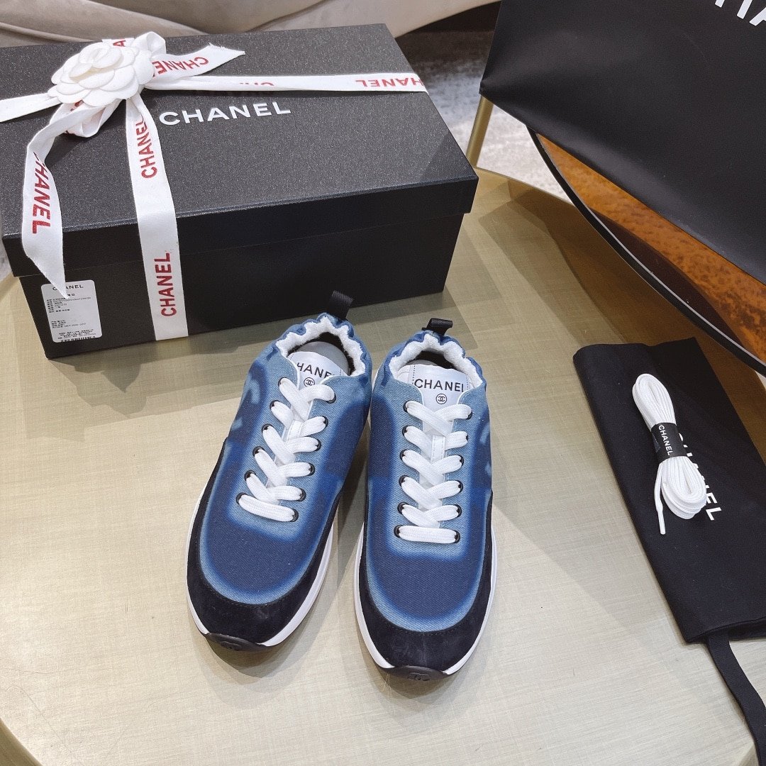 Ch**el Neon Denim Lace Up Low Top Trainer Sneaker Blue G37494 Y55237 K2847