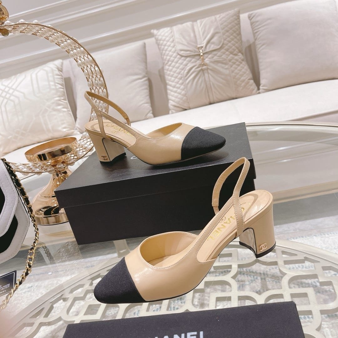 Ch**el Slingbacks Grosgrain Beige And Black G31318 Y50006 C8378