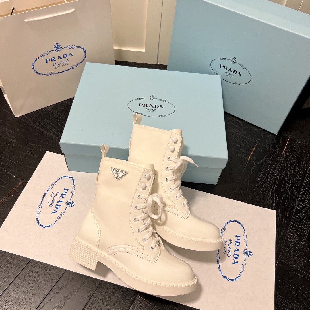 Pra*a Brushed Leather Abd Re Nylon Boots Creme 1T782M 3Lf7 F0F24 F B050