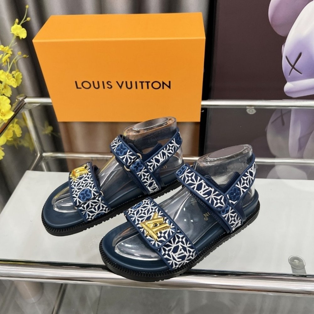 L0vis Vvtt0n Lv Sunset Flat Comfort Sandal Navy Blue 1Ahnkd