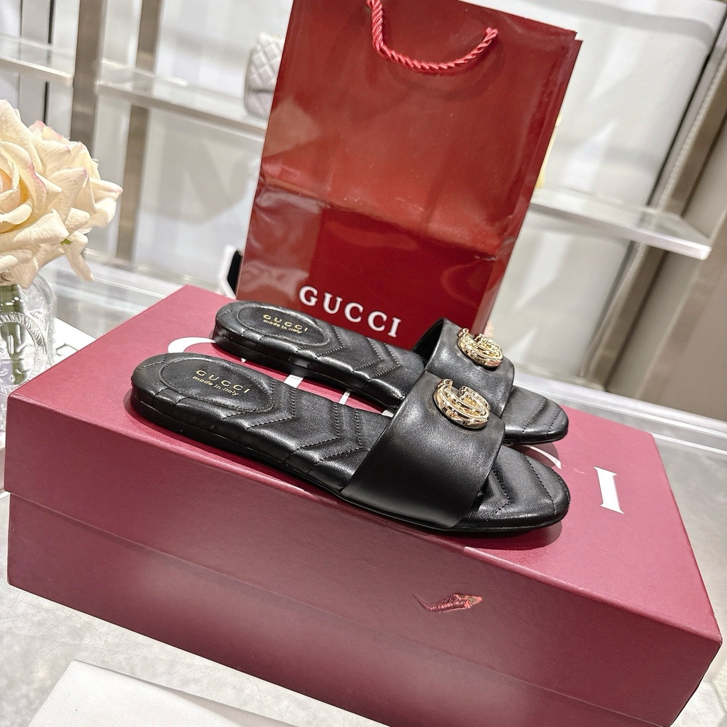 Gvc*1 Women Slide Sandal With Double G Black ‎832449 Bko00 1000