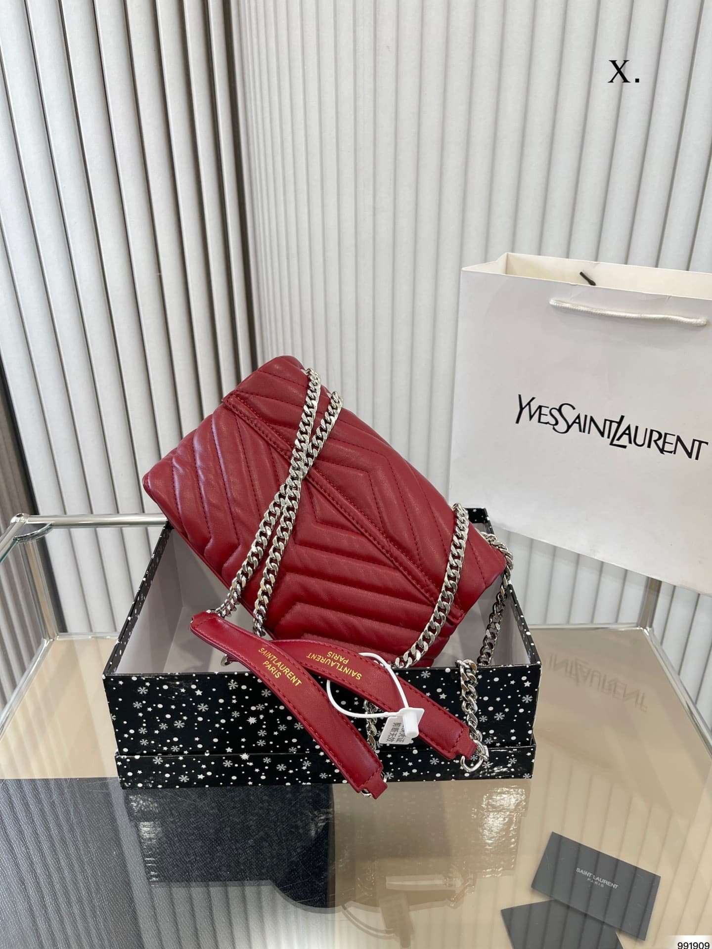 Sa1nt Lau*nt Loulou Small Chain Bag In Quilted “Y” Leather Wine Red