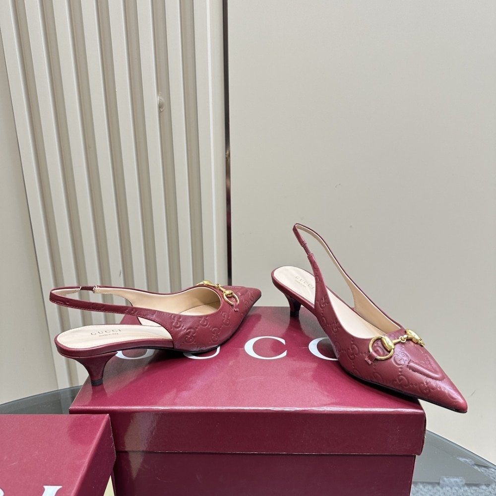 Gvc*1 Women’s Horsebit Slingback Pump Gg Leather Rosso Ancora Red ‎782407 Aaegj 6207