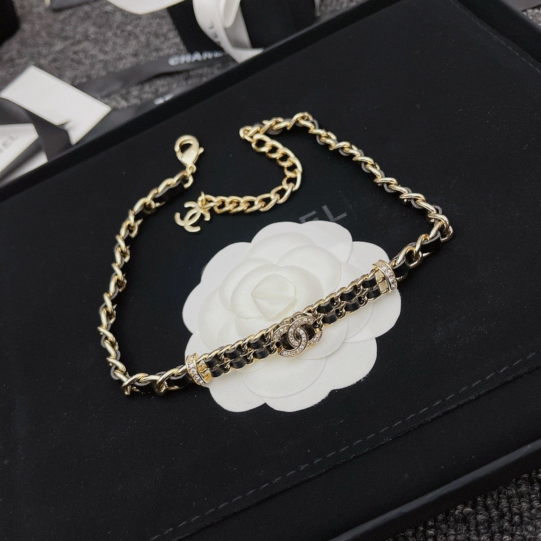 Ch**el Chain Cc Champagne Choker Necklace Ab6890 B06537 Nf006