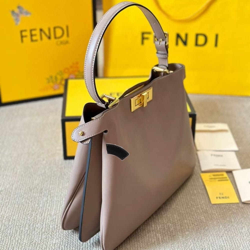 F**di Peekaboo Soft Medium Leather Bag Dove Grey 33Cm