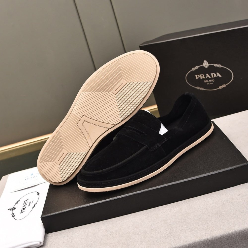 Pra*a Men’S Suede Loafers Leather Black